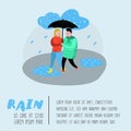 Characters People Walking in the Rain Poster, Banner. Cartoons in Raincoats with Umbrella. Autumn Rainy Weather, Fall