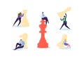 Characters Playing Chess. Business Planning and Strategy Concept. Businessman and Businesswoman with Chess Pieces
