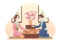 Characters playing a traditional chinese game. Gobang or Go strategy Royalty Free Stock Photo