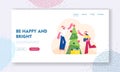 Characters Preparing for New Year and Xmas Celebration Website Landing Page. Happy Man and Woman Royalty Free Stock Photo