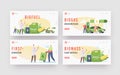 Characters Refueling Car with Biofuel on Station Landing Page Template Set. Man Pumping Eco Petrol, Gasoline for Auto