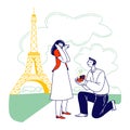 Characters Romantic Proposal in Paris Concept. Man with Engagement Ring Asking Woman to Merry Royalty Free Stock Photo