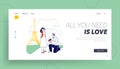 Characters Romantic Proposal in Paris Landing Page Template. Man with Engagement Ring Asking Woman to Merry Royalty Free Stock Photo