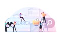 Characters Search Information in Internet Using Browser, Engine Optimization and Web Analytics. People with Binoculars