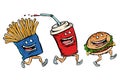 Characters set fast food French fries Cola Burger