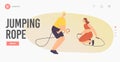 Characters Sport Training, Exercising with Jump Rope Landing Page Template. Healthy Life, Training in Gym. Activity