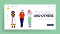 Characters Telling Truth, Swear in Fairness and Probity Landing Page Template. Diverse People Group Stand in Row