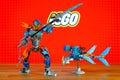 The characters (toys) universe of Lego Bionicle - Gali, Uniter of Water and Akida, Creature of Water. Royalty Free Stock Photo