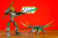 The characters (toys) universe of Lego Bionicle - Lewa, Uniter of Jungle and Uxar, Creature of Jungle. Royalty Free Stock Photo