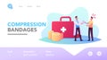 Characters in Traumatological Department Landing Page Template. Medical Assistant, Nurse or Doctor Applying Bandage