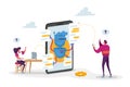 Characters Use Gadgets for Chatbot Communication. Ai Robot Help Customer Faq Support, Online Consultation Royalty Free Stock Photo