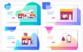 Characters Using Beacon Technology for Shopping Landing Page Template Set. Internet of Things