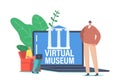 Characters Visit Online Art Gallery Virtual Museum on Laptop Screen. Modern Online Exhibition Tour Internet Technology