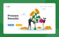 Characters Watering Money Tree Landing Page Template. Business Grow Wealth Capital for Refund Care of Plant with Coins