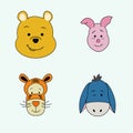 Characters in Winnie the Pooh, Piglet, Tiger, Donkey. Vector flat illustration