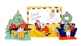 Characters Writing Letter to Santa Claus Asking Gifts for Christmas. Father Noel Reading Messages from Kids and Adults Royalty Free Stock Photo