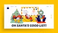 Characters Writing Letter to Santa Claus Landing Page Template. People Asking Christmas Gifts. Father Noel Read Message