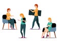 A set of characters business people, meeting, training, teamwork. Office personnel. Vector illustration