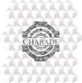 Charade retro style grey emblem with geometric cube white background Royalty Free Stock Photo