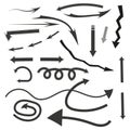 Charcoal arrows icons set. Swirls arrows. Hand drawn freehand different curved lines. Vector illustration. EPS 10. Royalty Free Stock Photo