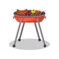 Charcoal barbecue grill with food isolated icon