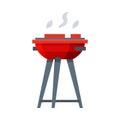 Charcoal Barbecue Grill with Grilled Meat, Equipment for Picnic Flat Vector Illustration