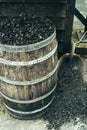 Charcoal in a Barrel used for Mellowing Tennessee Whiskey
