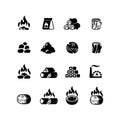 Charcoal, burning coal for barbecue vector isolated icons