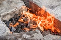 Charcoal burning in the grill. The fire in the grill. Kindle fire. Danger. Cooking Royalty Free Stock Photo