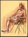 Artistic Nude Sketch of a Model in Poised Elegance Royalty Free Stock Photo