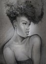Charcoal drawing black sultry woman portrait Royalty Free Stock Photo