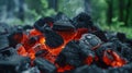 Charcoal fire emits smoke up close