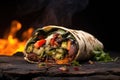 charcoal-grilled veggie wrap, smoke rising up