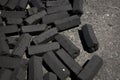 Charcoal pack bar made from coconut shell background Royalty Free Stock Photo