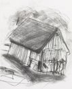 Charcoal sketch of an old barn