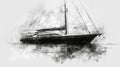 A charcoal sketch of a solitary yacht its vintageinspired black and white design giving a nod to the art deco era. The Royalty Free Stock Photo