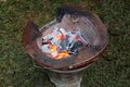 Charcoal in stove with fire on garden at thailand Royalty Free Stock Photo