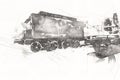 Charcoal, train, locomotive, steam, photography, rusty, wagon, train, art, illustration, drawing, sketch, antique, retro, vintage.