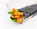Charcoal wrap with crispy chicken on white background Royalty Free Stock Photo