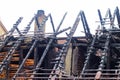 Charcoaled roof truss after a fire Royalty Free Stock Photo