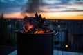 charcoals burning in a chimney starter at dusk Royalty Free Stock Photo