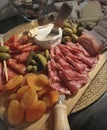 Charcuterie assortment for parties on a wooden board