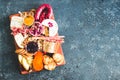 Assortment of tasty appetizers or antipasti. Charcuterie board Royalty Free Stock Photo