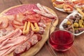 Charcuterie Tasting. A photo of many different sausages and hams, cold cuts Royalty Free Stock Photo