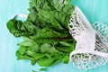 Chard, arugula and kale in mesh bag