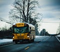 Chardon, Ohio, USA - 2-5-22: A local school bus driving its route