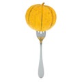Charentais melon on fork, 3D rendering Royalty Free Stock Photo