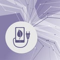 Charge eco power, usb cable is connected to the phone icon on purple abstract modern background. The lines in all directions. With Royalty Free Stock Photo