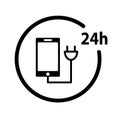 Charge phone icon. Icon 24 Hour black charge phone vector sign . plug icon