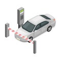 Chargeable Parking Facility with Car Standing in Front of Auto Barrier Isometric Vector Illustration Royalty Free Stock Photo